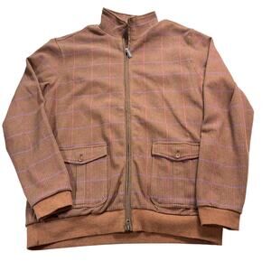 Bobby Jones Mens brown plaid houndstooth full zip jacket. Size L. Golf, Casual